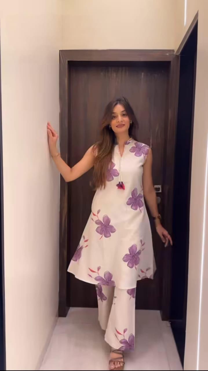 A-Line Cotton Kurta Set Purple