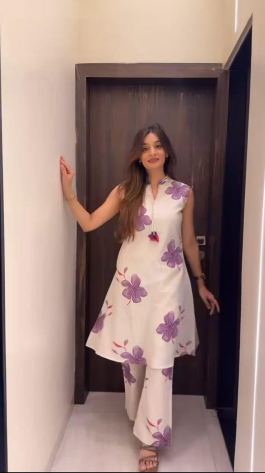 A-Line Cotton Kurta Set Purple