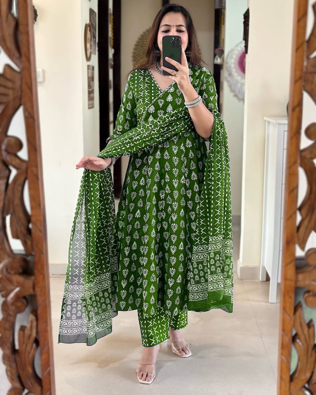Angrakha Kurta Set Green