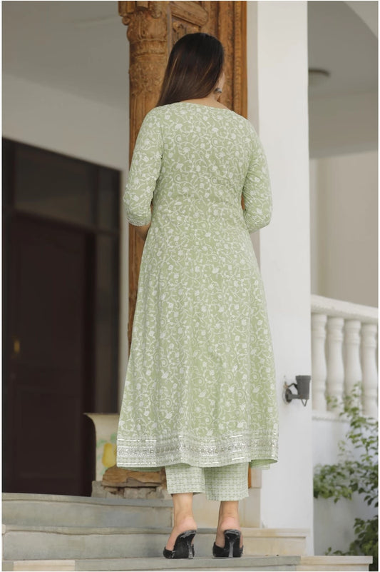 Green Heavy Rayon Classic Kurta Set