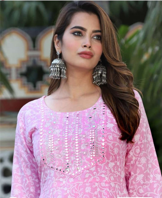 Pink Beautifull Heavy Rayon Printed 3 - Piece Set