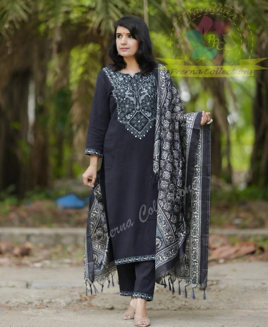 Black Elegant Handloom Embroidery Suit Set