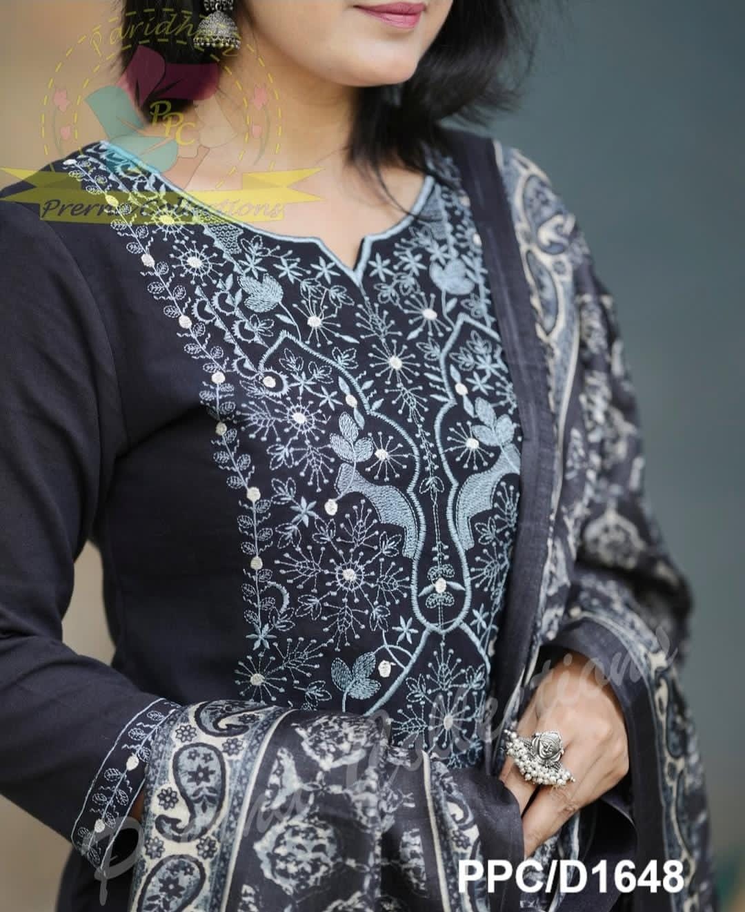 Black Elegant Handloom Embroidery Suit Set