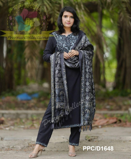 Black Elegant Handloom Embroidery Suit Set