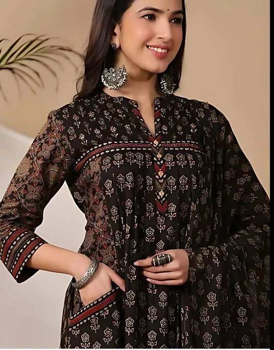 Black Ethnic Ajarakh print set
