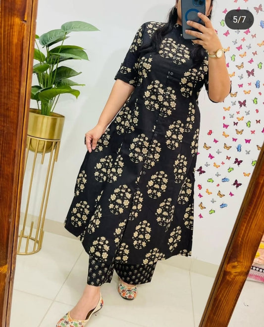 Black Premium Cotton Co-Ord Kurta Plazo Set For Women