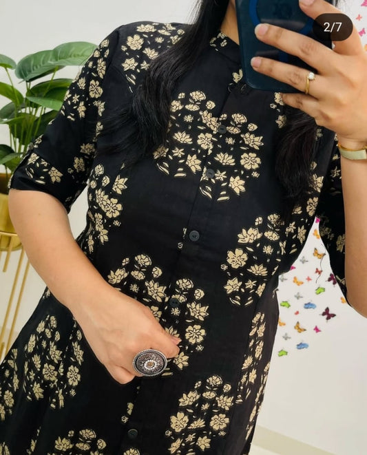 Black Premium Cotton Co-Ord Kurta Plazo Set For Women