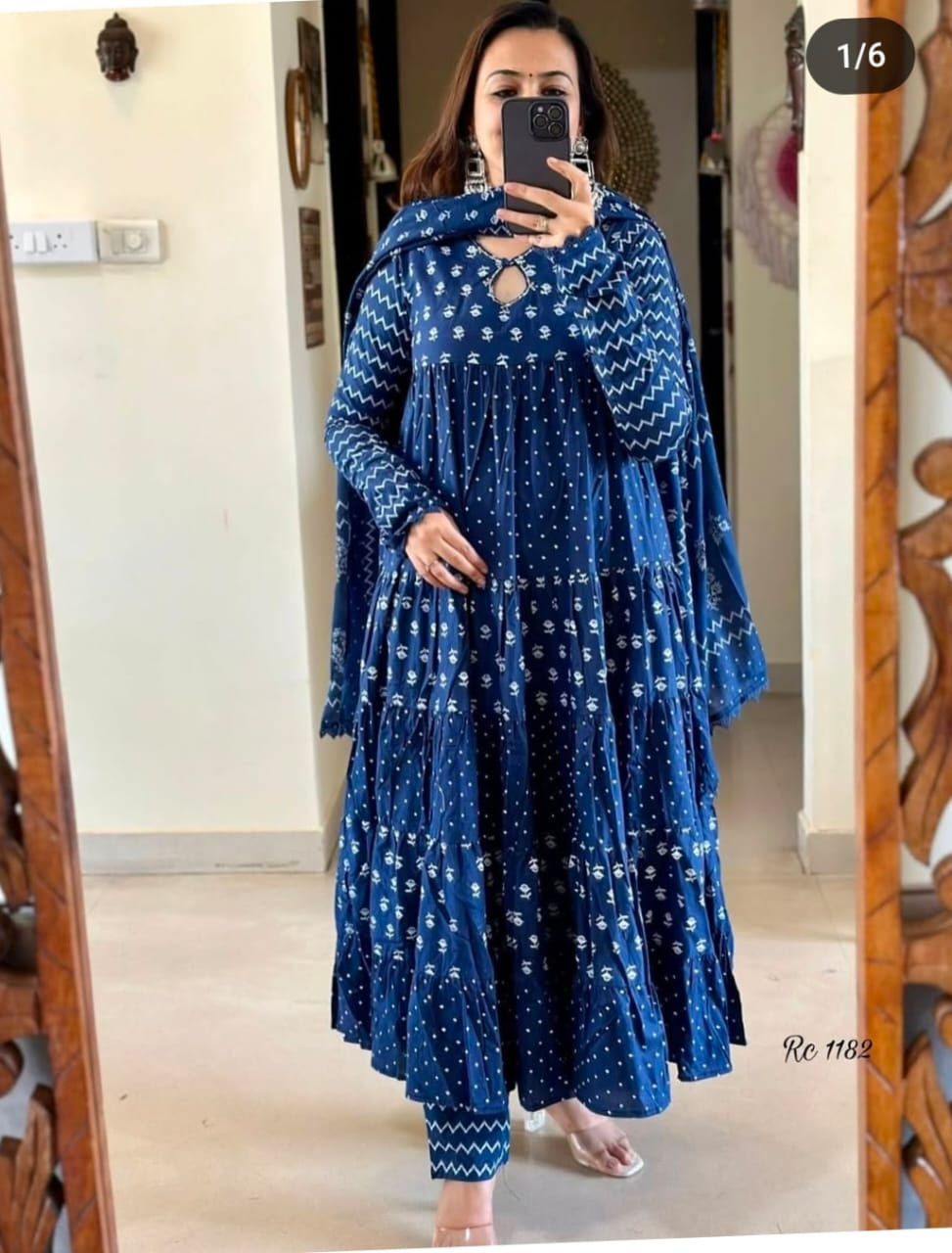 Blue Cotton Anarkali Kurta Set Festive Collection