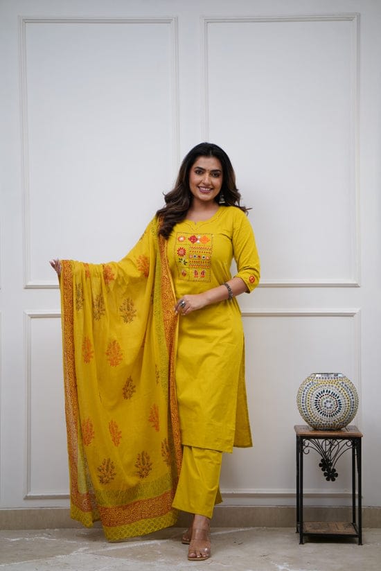 Cotton Kurta Pant Set With Dupatta - 3 Vibrant Colors