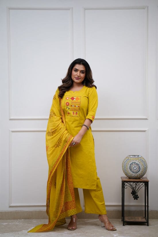 Cotton Kurta Pant Set With Dupatta - 3 Vibrant Colors