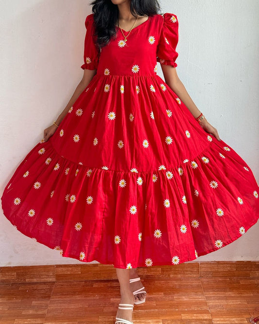 Daisy Flower Midi Kurti! Red