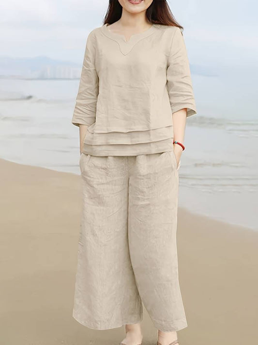 Elegant Cotton Slub Co-ord Set Cream