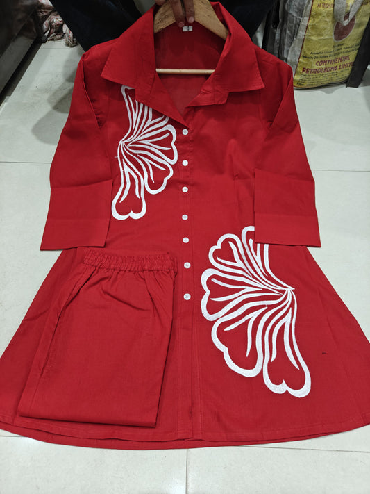 Red Beautifull Embroidered Co-Ord Set
