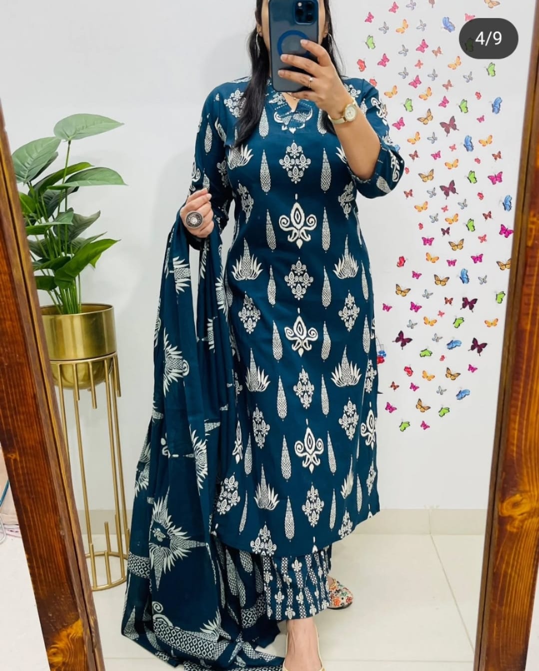 Floral Cotton Suit 3 Colours Teal Blue