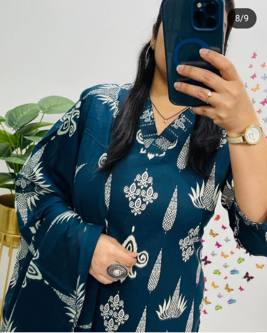 Floral Cotton Suit 3 Colours Teal Blue