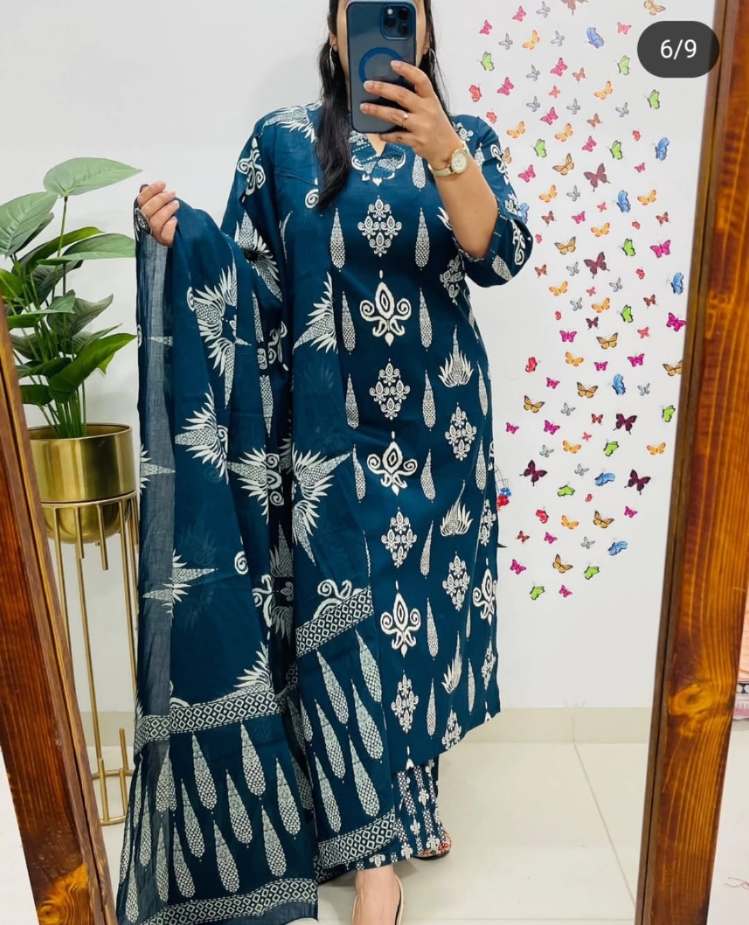 Floral Cotton Suit 3 Colours Teal Blue