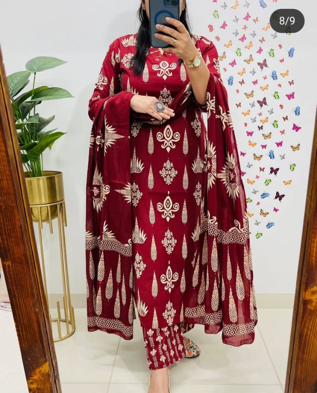 Floral Cotton Suit Set (3 Colours) Maroon