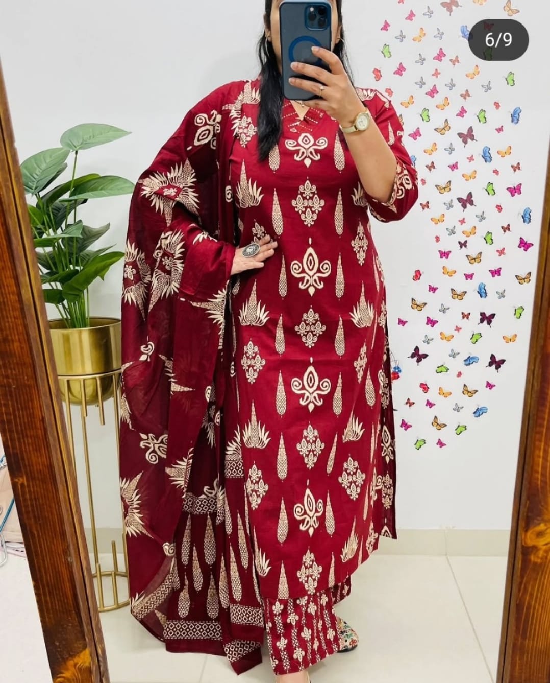 Floral Cotton Suit Set (3 Colours) Maroon