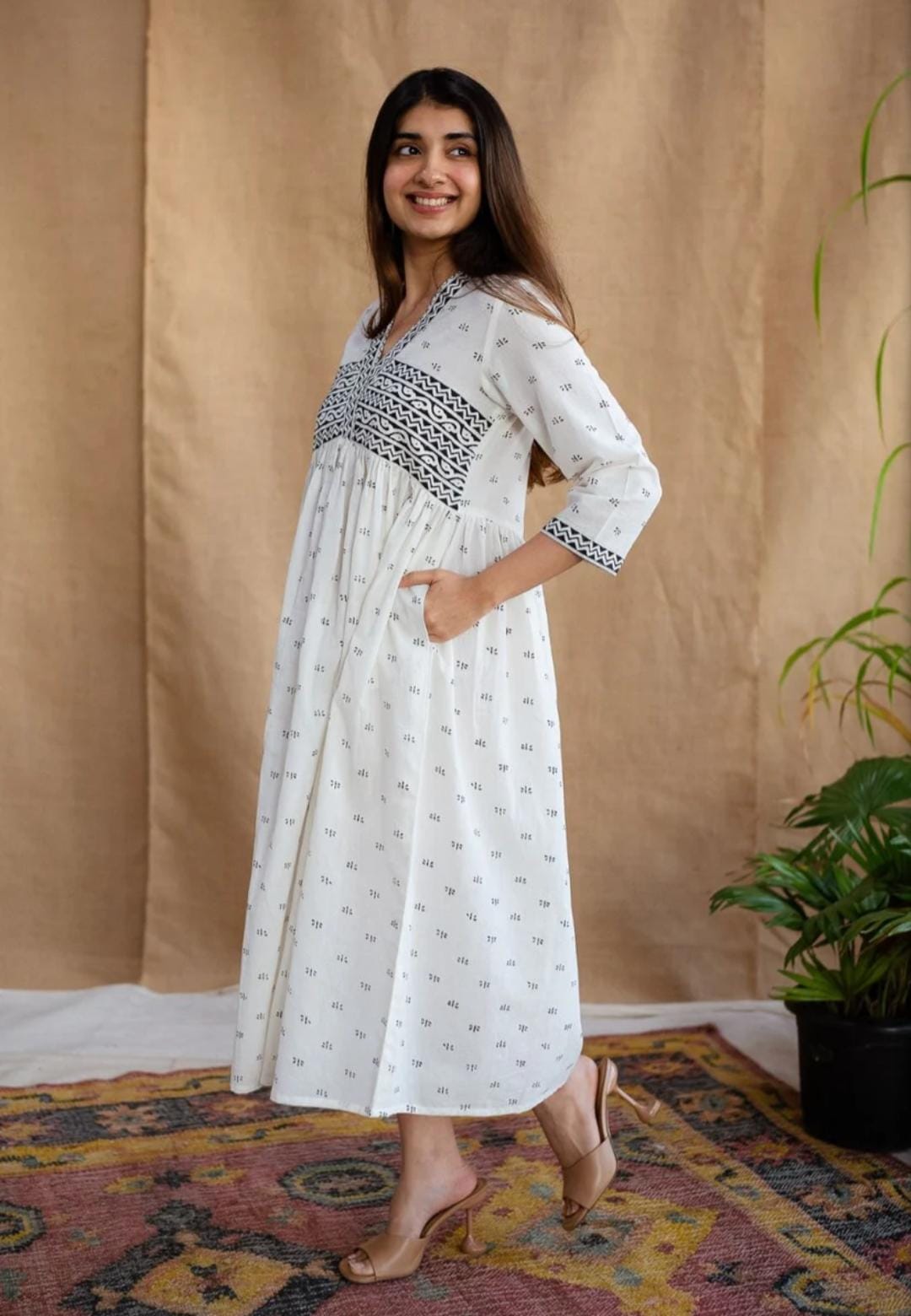 Hand-Block Printed Cotton Maxi Dress For