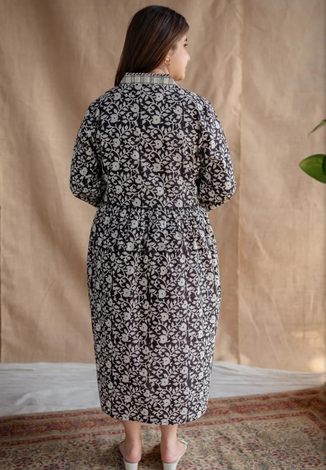 Black Hand-Block Printed Cotton Maxi Dress For Effortless Summer Style