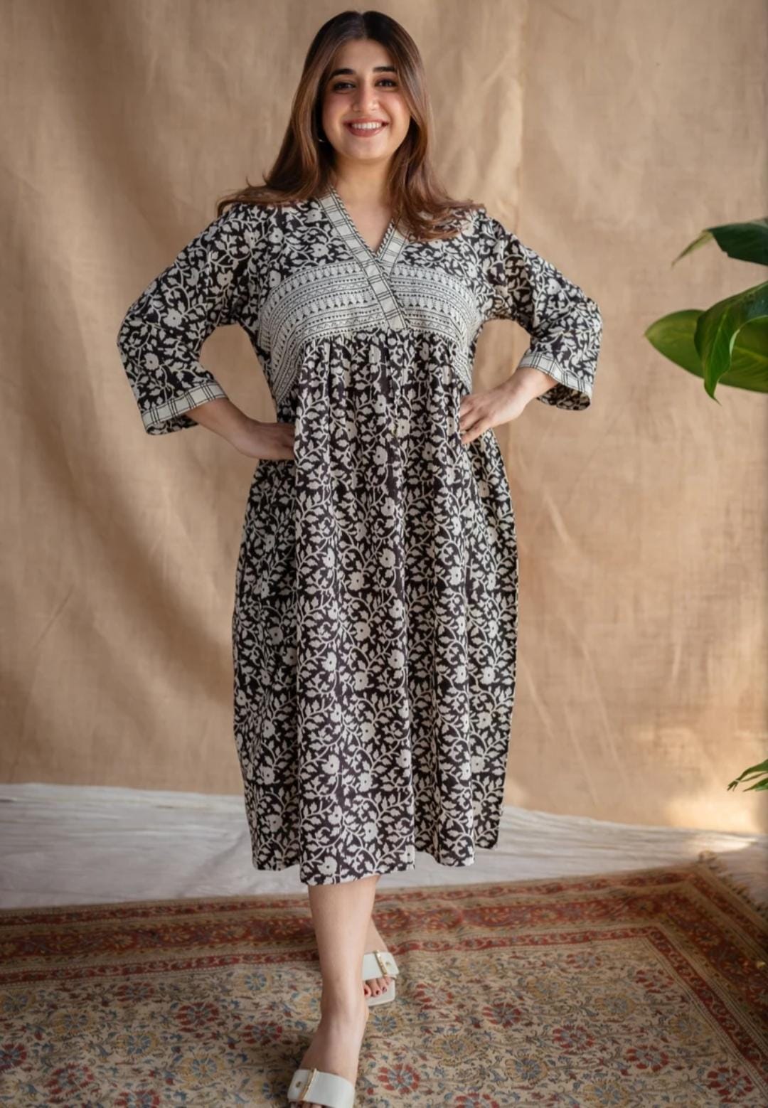 Hand-Block Printed Cotton Maxi Dress for Effortless Summer Style ✨Black