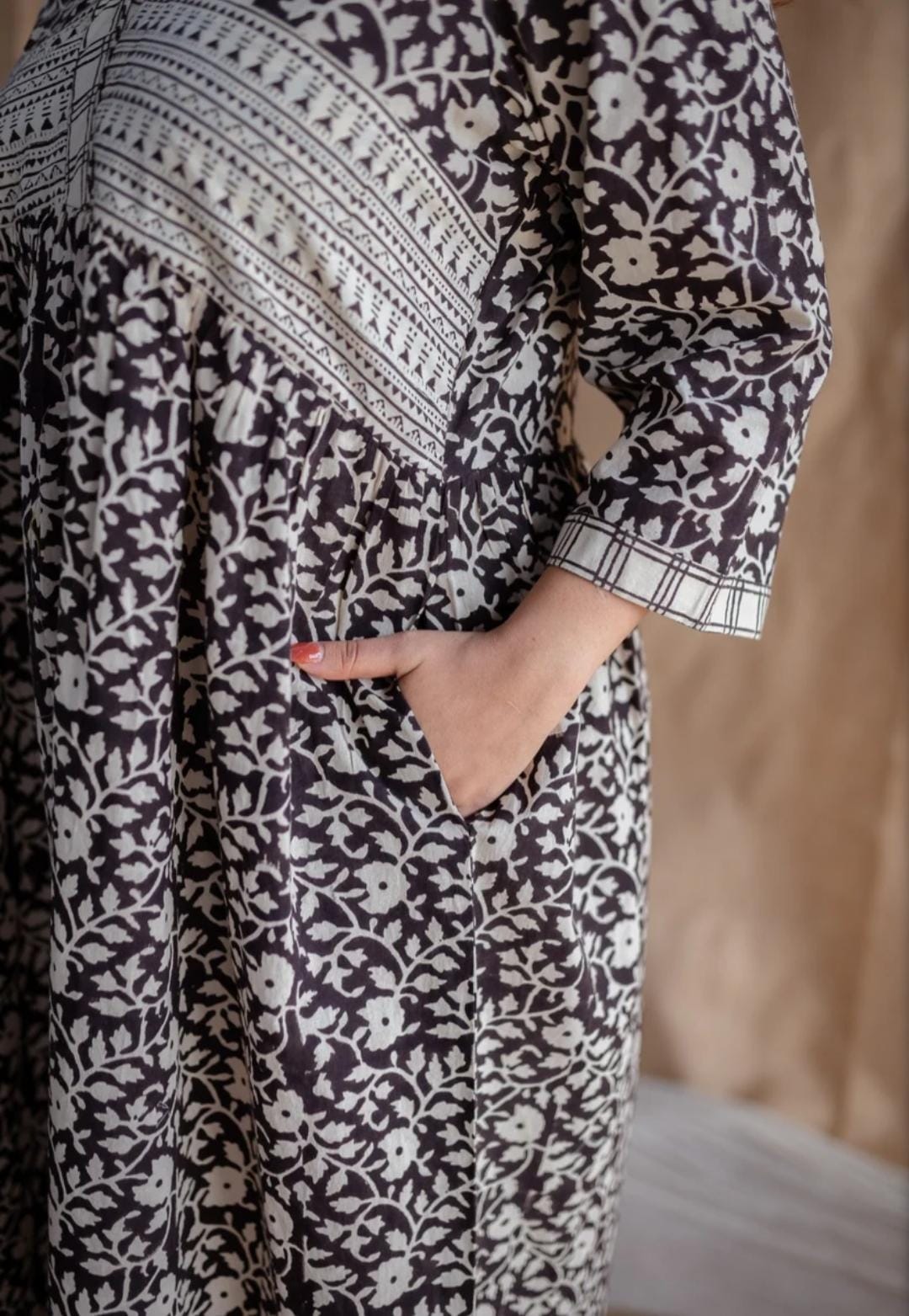 Black Hand-Block Printed Cotton Maxi Dress For Effortless Summer Style