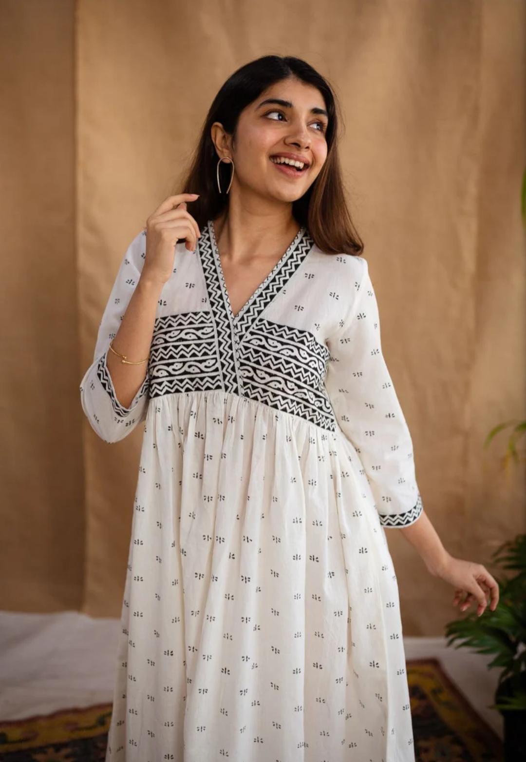 Hand-Block Printed Cotton Maxi Dress for