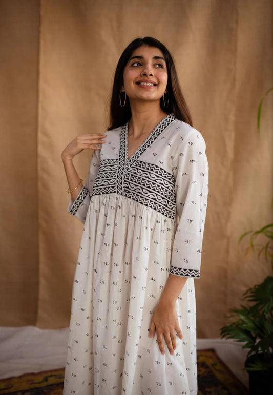 Hand-Block Printed Cotton Maxi Dress For