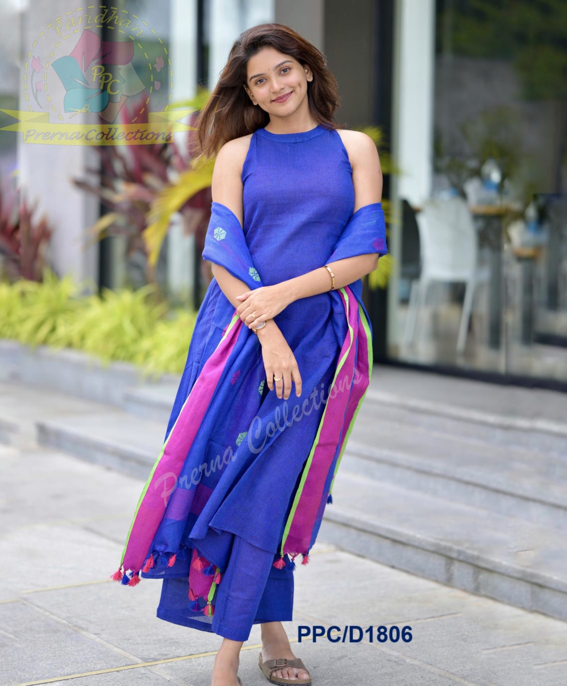 Handloom A line kurti blue