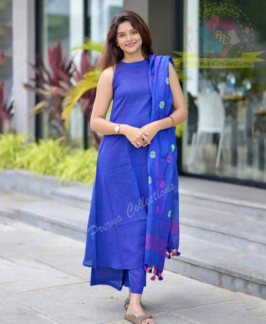 Blue Handloom A Line Kurti