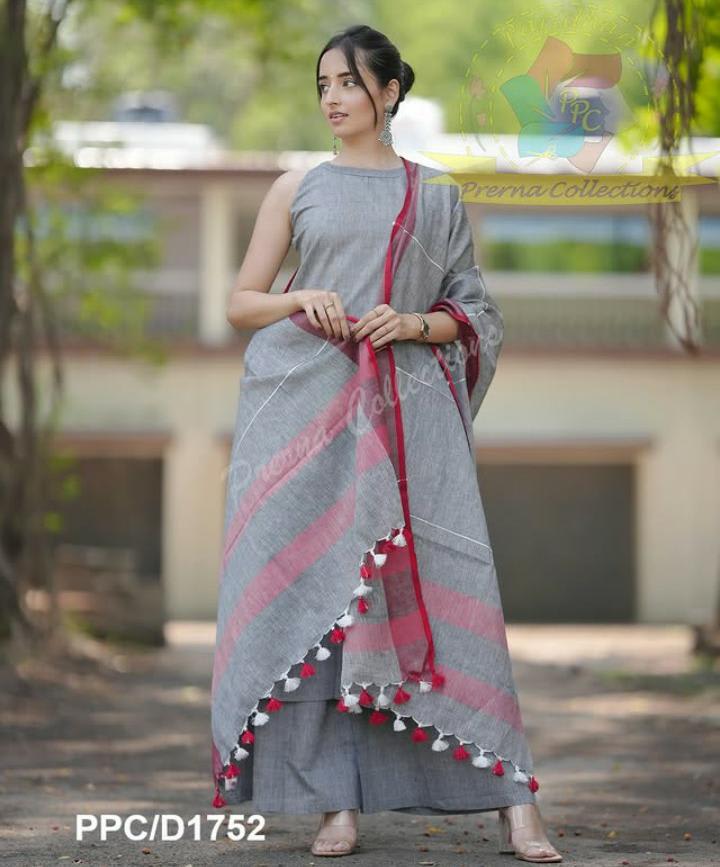 Handloom cotton embroidered kurti Grey