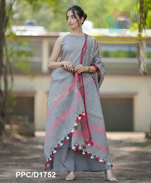Handloom cotton embroidered kurti Grey