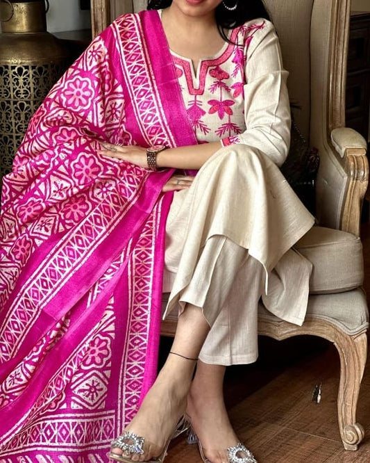 Premium Handloom Cotton Suit With Pure Linen Dupatta