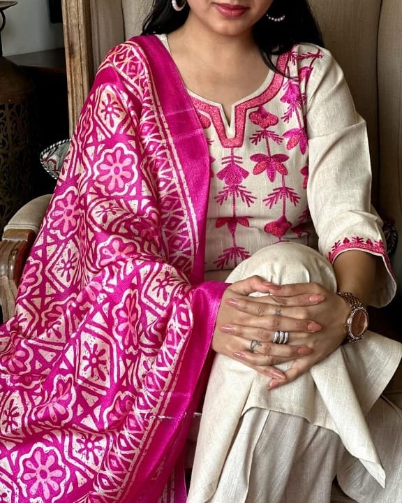 Premium Handloom Cotton Suit with Pure Linen Dupatta