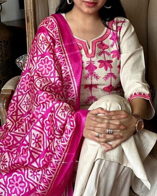 Premium Handloom Cotton Suit with Pure Linen Dupatta