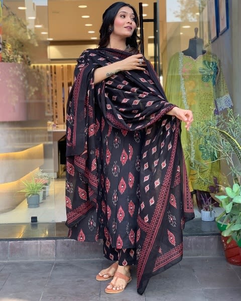 Royal Libas New Launch: Elegant Pure Cotton Ikkat Suit Set With Intricate Embroidery