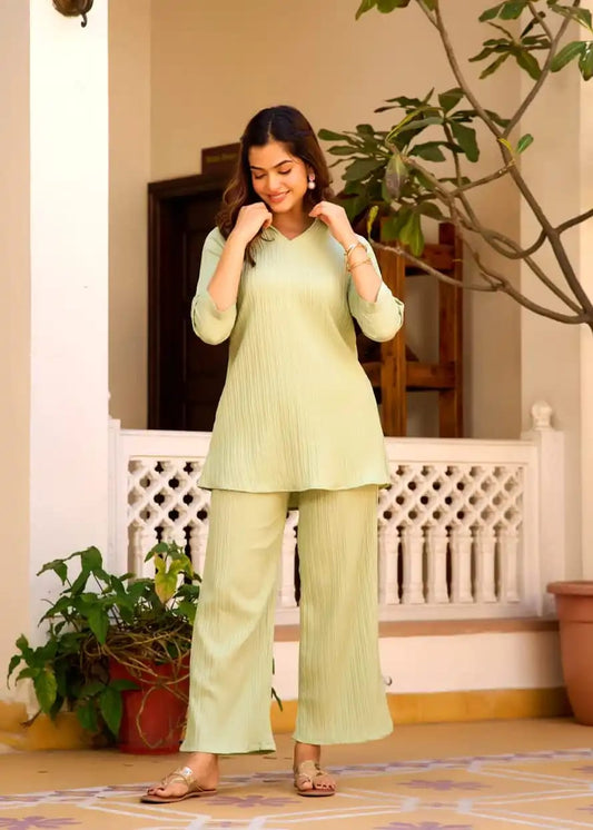 Pastel Sage Textured Co-Ord Set - Effortless Everyday Chic