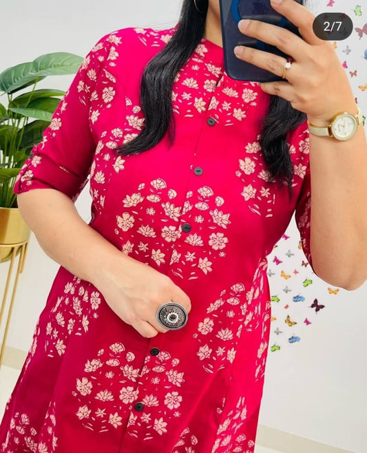 Pink Premium Cotton Co-Ord Kurta Plazo Set For Women