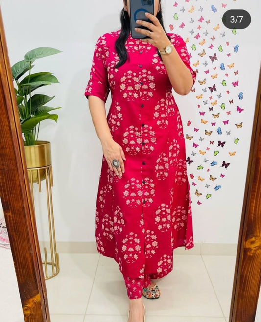Pink Premium Cotton Co-Ord Kurta Plazo Set For Women