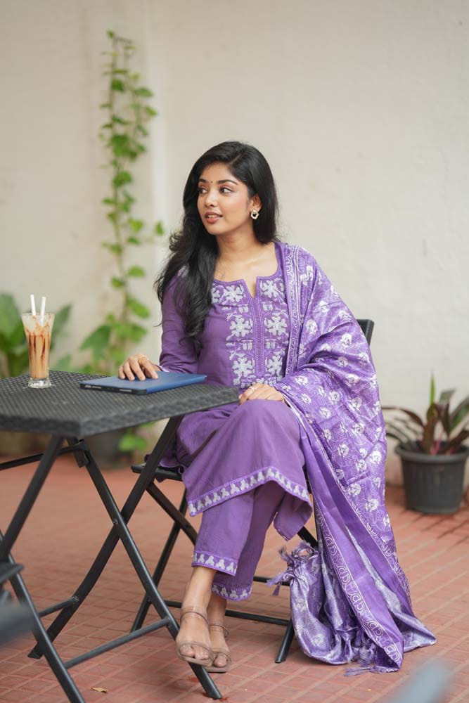 Purple Embroidered Salwar Kameez Set with
