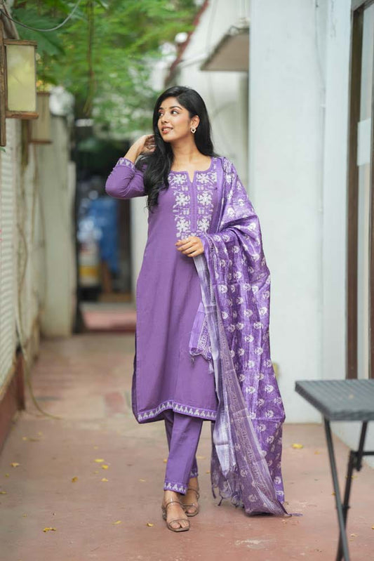 Purple Embroidered Salwar Kameez Set With