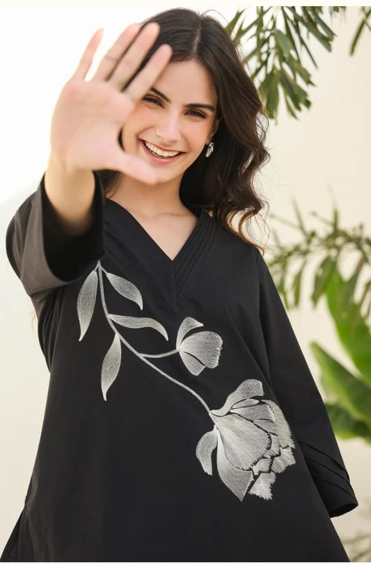 Stylish Up-Down Cotton Kurta Set | Floral Embroidery | Palazzo with Pockets