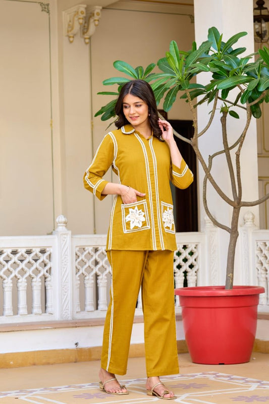 Mustard Beautifull Embroidered Co-Ord Set