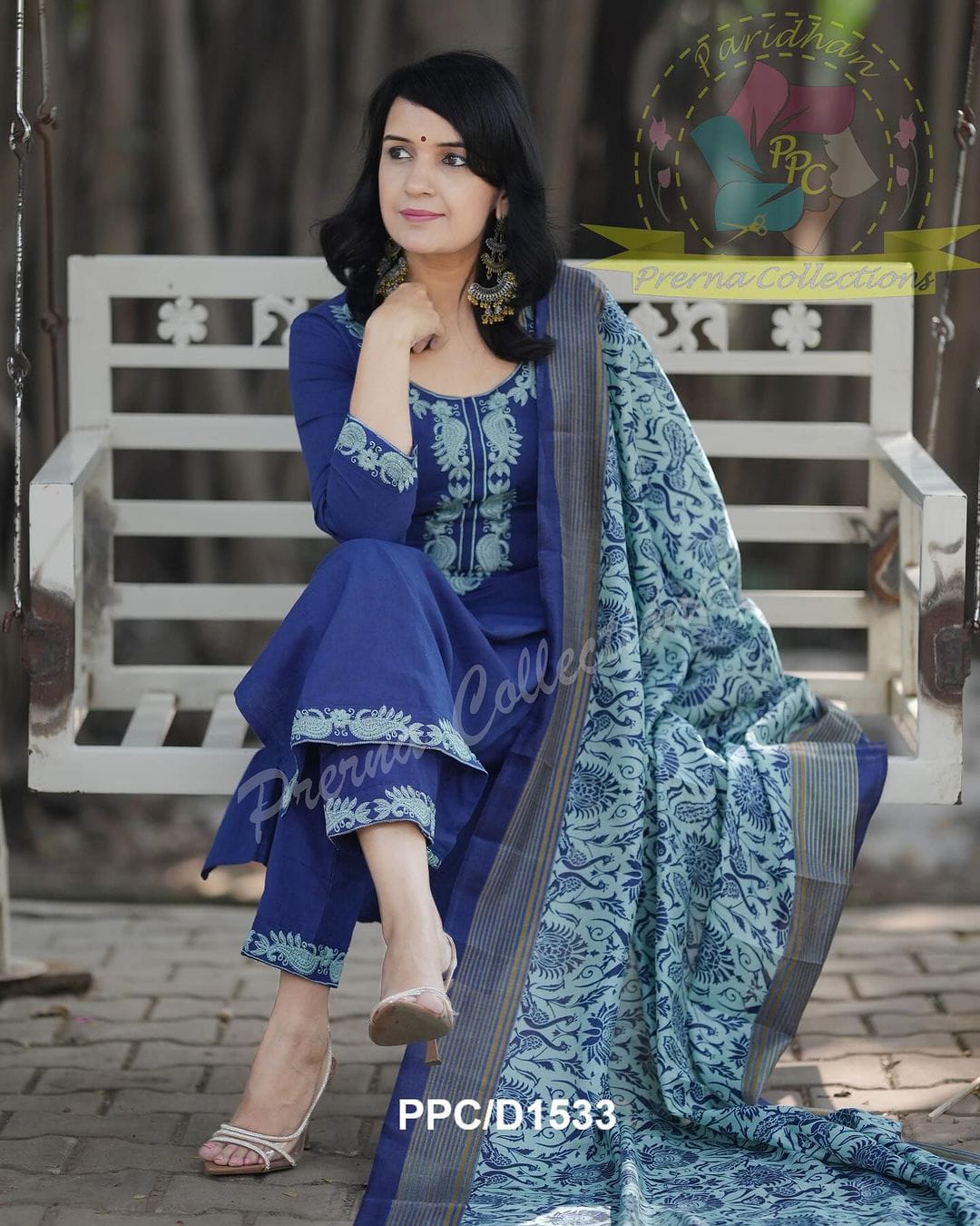 Blue Cotton Kurta set with Dupatta For Women