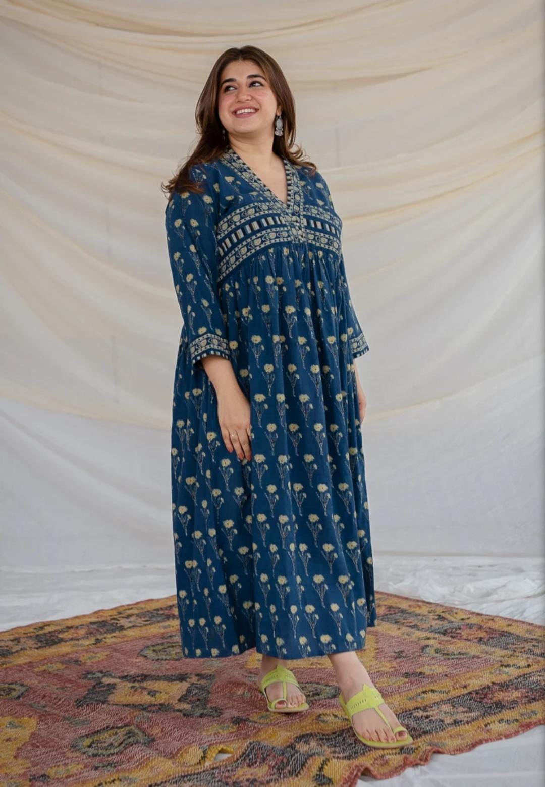 A Line Hand-Block Printed Cotton Maxi Dress