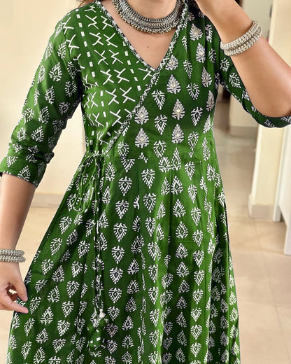 Angrakha Kurta Set Green