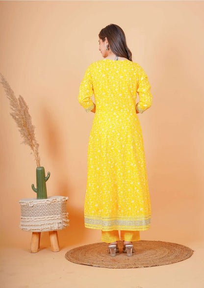 Yellow Beautifull Heavy Rayon Printed 3 - Piece Set