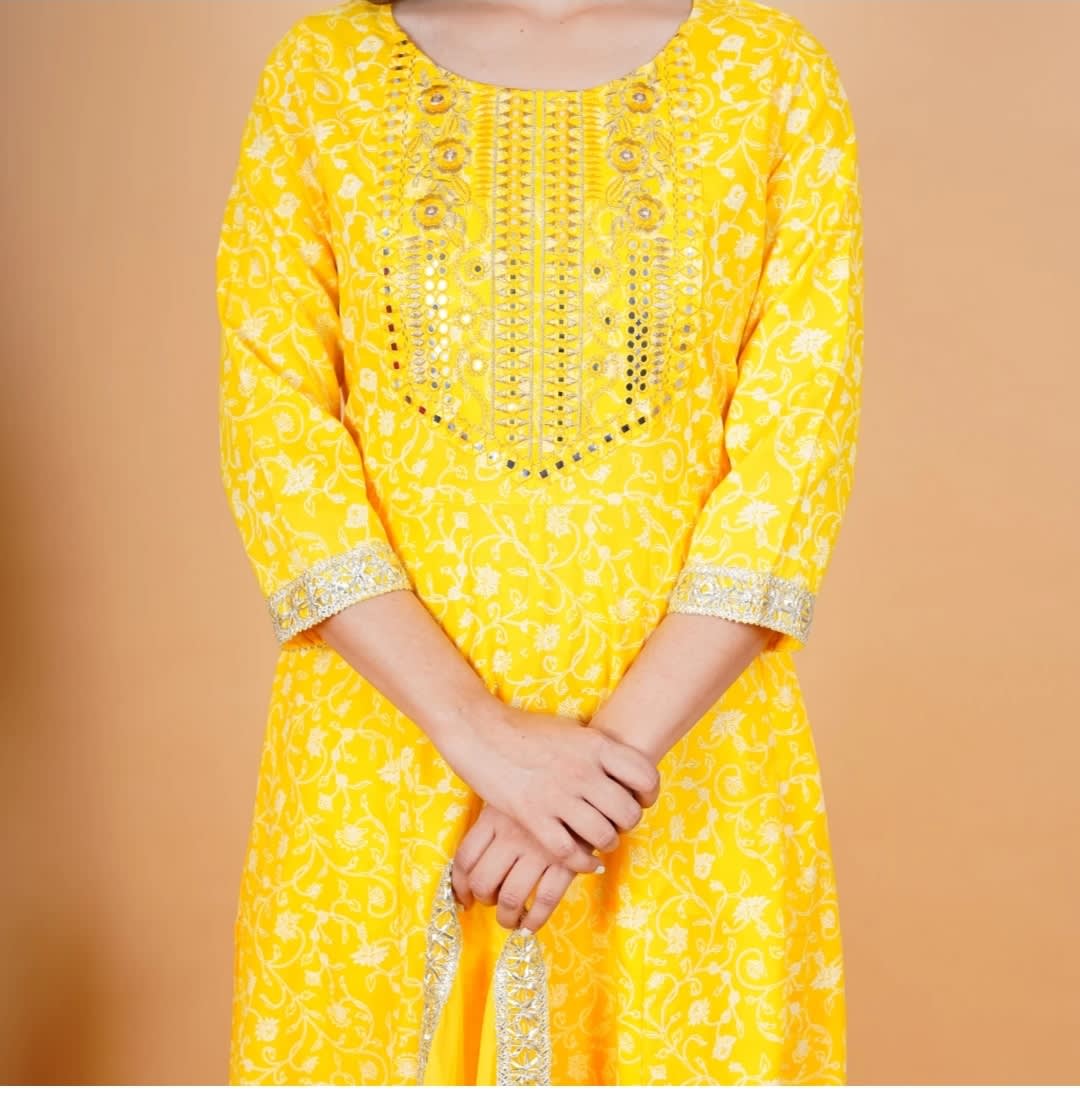 Yellow Beautifull Heavy Rayon Printed 3 - Piece Set