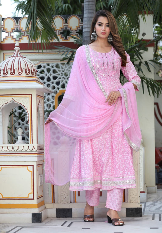 BEAUTIFUL HEAVY RAYON PRINTED 3-PIECE SET ????Pink