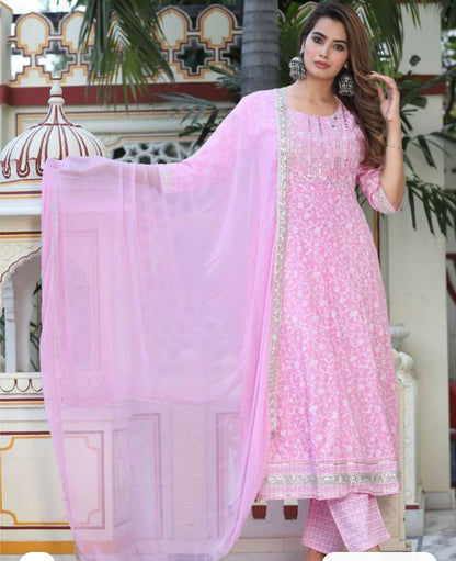 Pink Beautifull Heavy Rayon Printed 3 - Piece Set